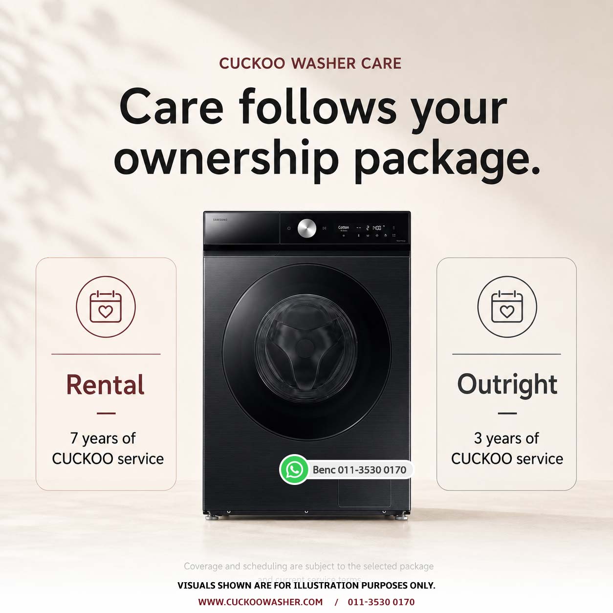 CUCKOO washer care coverage for rental and outright ownership packages