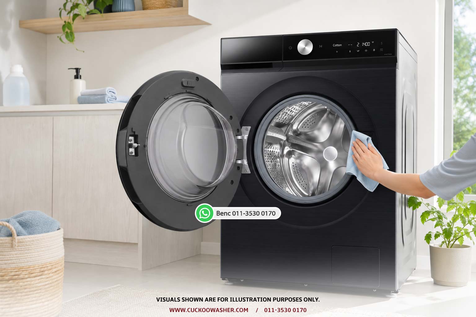 Cleaning the drum of a washer dryer during routine maintenance in Malaysia